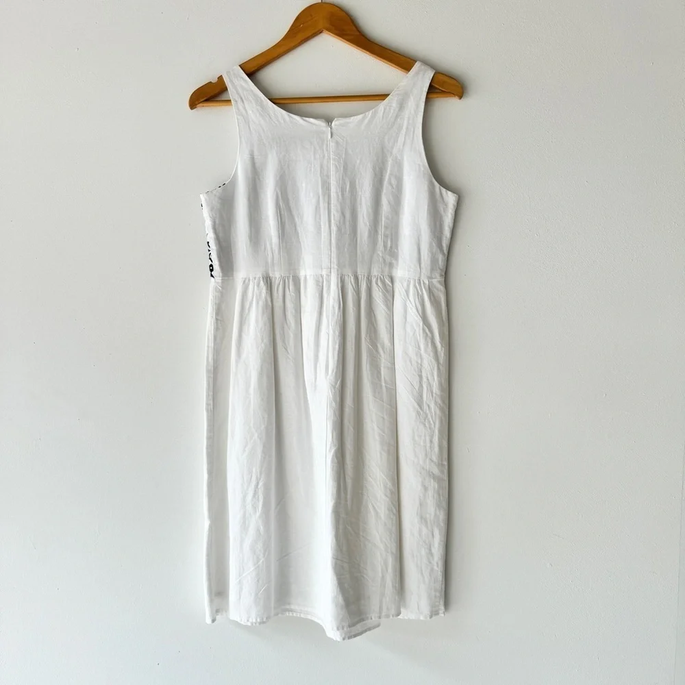 Loft - Linen Blend Embroidered Summer Dress in White & Blue - Picture 3 of 9